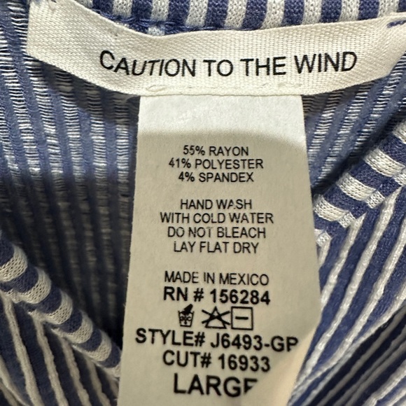 Ruffle Sleeve Blue & White Striped Top - Picture 3 of 4